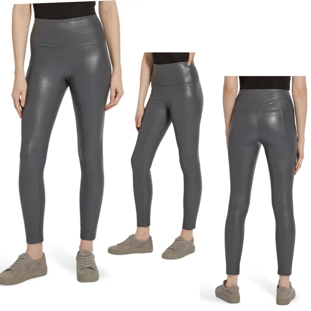Joe fresh charcoal gray faux leather pleather vegan leggings high rise Sz M